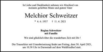 Traueranzeige von Melchior Schweitzer von vrm-trauer