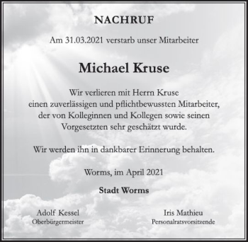 Traueranzeige von Michael Kruse von vrm-trauer