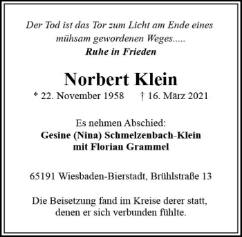 Traueranzeige von Norbert Klein von vrm-trauer