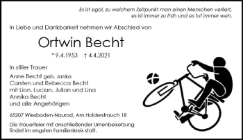 Traueranzeige von Ortwin Becht von vrm-trauer