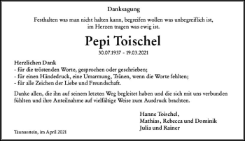 Traueranzeige von Pepi Toischel von vrm-trauer