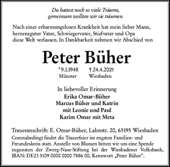 Traueranzeige von Peter Büher von vrm-trauer