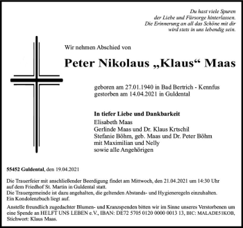 Traueranzeige von Peter Nikolaus Maas von vrm-trauer