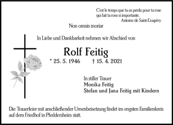 Traueranzeige von Rolf Feitig von vrm-trauer