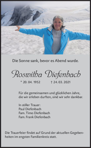 Traueranzeige von Roswitha Diefenbach von vrm-trauer