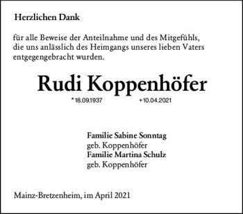 Traueranzeige von Rudi Koppenhöfer von vrm-trauer