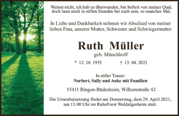 Traueranzeige von Ruth Müller von vrm-trauer