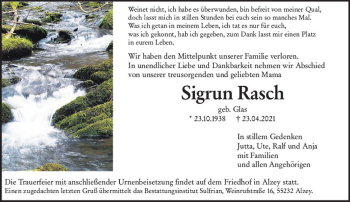 Traueranzeige von Sigrun Rasch von vrm-trauer