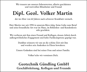 Traueranzeige von Volker Martin von vrm-trauer