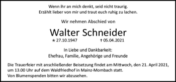 Traueranzeige von Walter Schneider von vrm-trauer