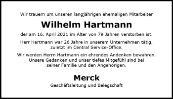 Traueranzeige von Wilhelm Hartmann von vrm-trauer