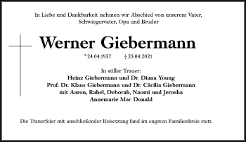 Traueranzeige von Werner Giebermann 