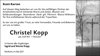 Traueranzeige von Christel Kopp von vrm-trauer