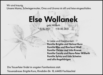 Traueranzeige von Else Wollanek von vrm-trauer