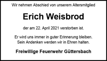 Traueranzeige von Erich Weisbrod von vrm-trauer