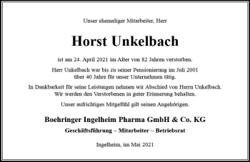 Traueranzeige von Horst Unkelbach von vrm-trauer