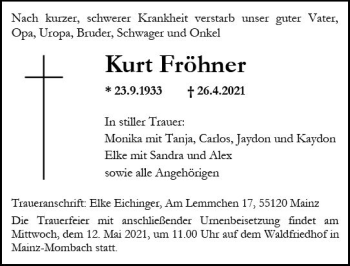 Traueranzeige von Kurt Fröhner von vrm-trauer