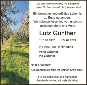 Traueranzeige von Lutz Günther von vrm-trauer