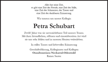 Traueranzeige von Petra Schubart von vrm-trauer