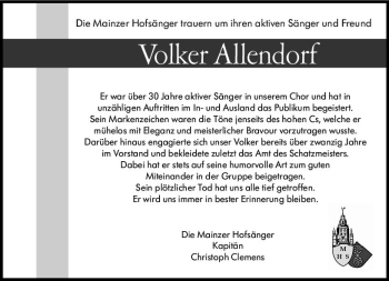 Traueranzeige von Volker Allendorf von vrm-trauer