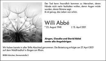 Traueranzeige von Willi Abbe von vrm-trauer