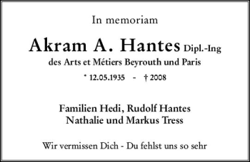 Traueranzeige von Akram A. Hantes von vrm-trauer