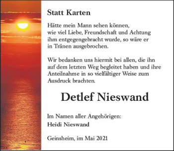Traueranzeige von Detlef Nieswand von vrm-trauer