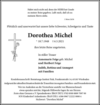Traueranzeige von Dorothea Michel von vrm-trauer