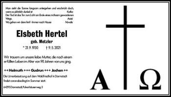 Traueranzeige von Elsbeth Hertel von vrm-trauer