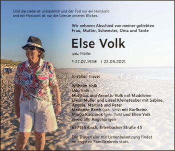 Traueranzeige von Else Volk von vrm-trauer