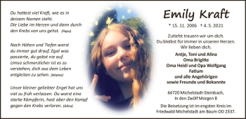 Traueranzeige von Emily Kraft von vrm-trauer