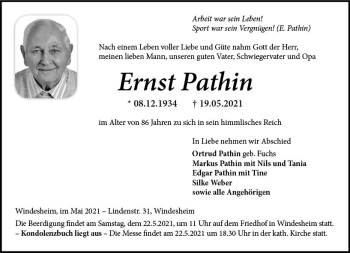 Traueranzeige von Ernst Pathin von vrm-trauer