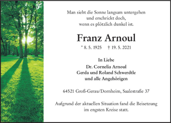 Traueranzeige von Franz Arnoul von vrm-trauer