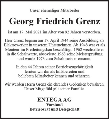Traueranzeige von Georg Friedrich Grenz von vrm-trauer