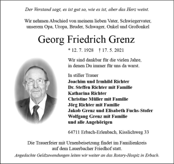 Traueranzeige von Georg Friedrich Grenz von vrm-trauer