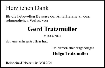 Traueranzeige von Gerd Tratznüiller von vrm-trauer