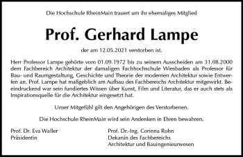 Traueranzeige von Gerhard Lampe von vrm-trauer