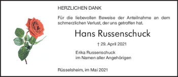 Traueranzeige von Hans Russenschuck von vrm-trauer