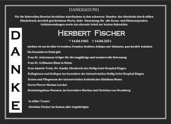Traueranzeige von Herbert Fischer von vrm-trauer