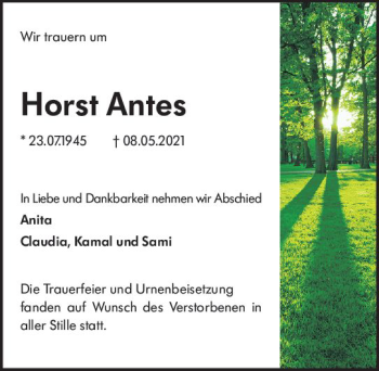 Traueranzeige von Horst Antes von vrm-trauer