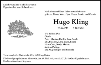 Traueranzeige von Hugo Kling von vrm-trauer