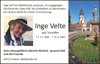 Traueranzeige von Inge Velte von vrm-trauer