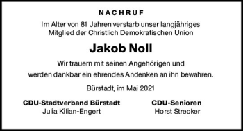 Traueranzeige von Jakob Noll von vrm-trauer