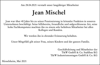 Traueranzeige von Jean Mischel von vrm-trauer