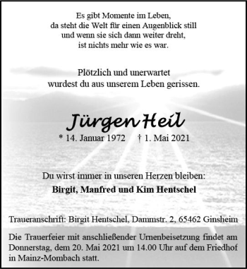 Traueranzeige von Jürgen Heil von vrm-trauer