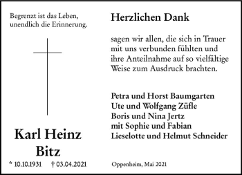 Traueranzeige von Karl Heinz Bitz von vrm-trauer