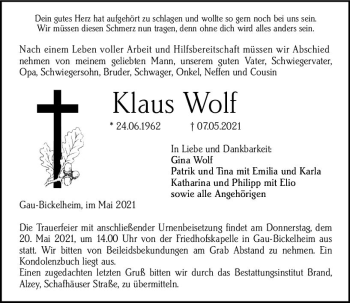 Traueranzeige von Klaus Wolf von vrm-trauer