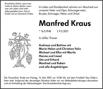 Traueranzeige von Manfred Kraus von vrm-trauer