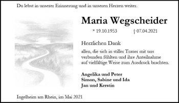 Traueranzeige von Maria Wegscheider von vrm-trauer