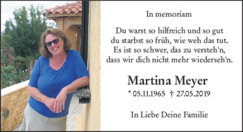 Traueranzeige von Martina Meyer von vrm-trauer